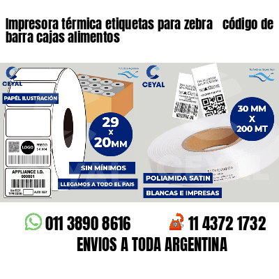 Impresora térmica etiquetas para zebra  código de barra cajas alimentos